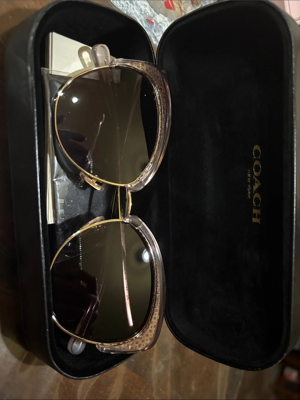 Coach Black Leather Sunglasses Case with Embossed Logo with coach sunglasses
